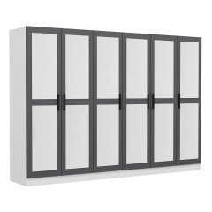 Minar Kale 6 Kapaklı 6 Aynalı 2 Çekmeceli Dolap Beyaz Antrasit