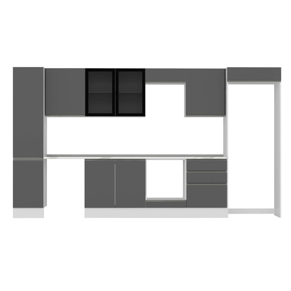Alvinka 395X222 Cm High Gloss Mutfak Dolabı Mbb-E90B45S60-3 High Gloss | Antrasit - Suntalam