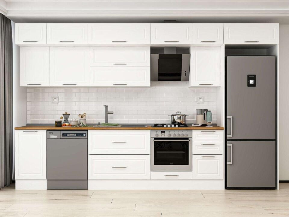 Alvinka 380X240 Cm Klasik Mebran Mutfak Dolabı Beyaz Beyaz Mb-E90S45S45-2