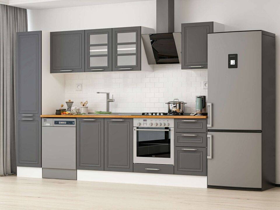 Alvinka 290X210 Cm Klasik Mebran Mutfak Dolabı Mb-E80B45S45-3 Mebran | Antrasit - Mdf