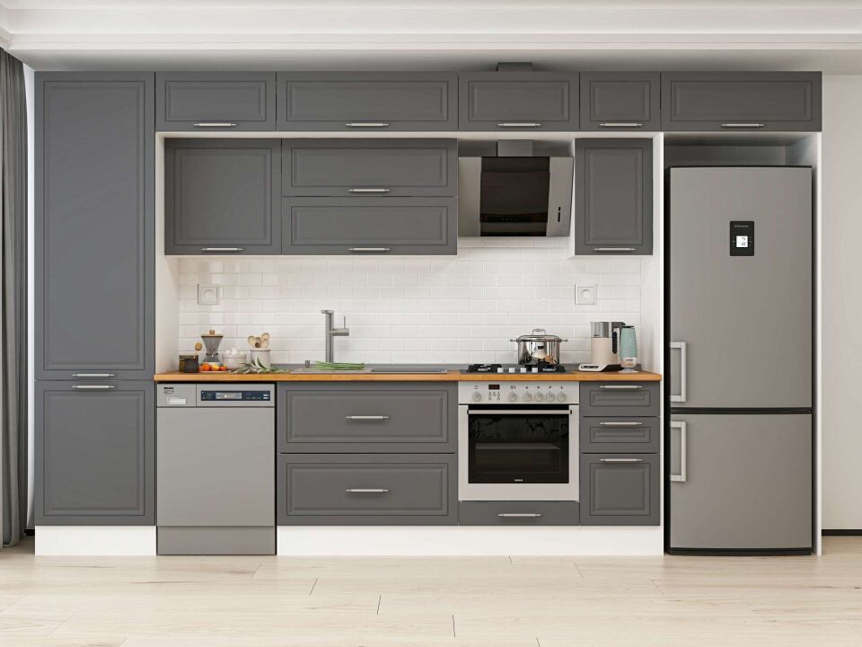 Alvinka 390X240 Cm Klasik Mebran Mutfak Dolabı Mbb-E90B60S40-2 Mebran | Antrasit - Mdf