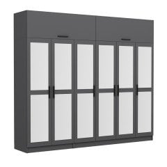 Minar Kale 6 Kapaklı 6 Aynalı 2 Ç Dolap Ve Yüklük Antrasit 255CM