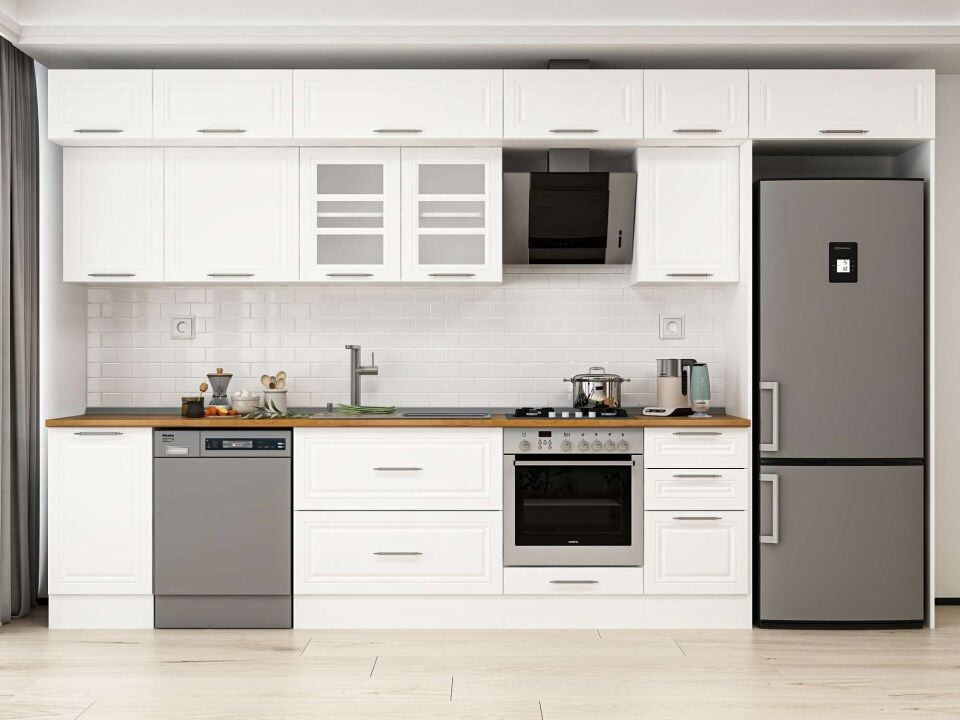 Alvinka 380X240 Cm Klasik Mebran Mutfak Dolabı Beyaz Beyaz Mb-E90S45S45-3
