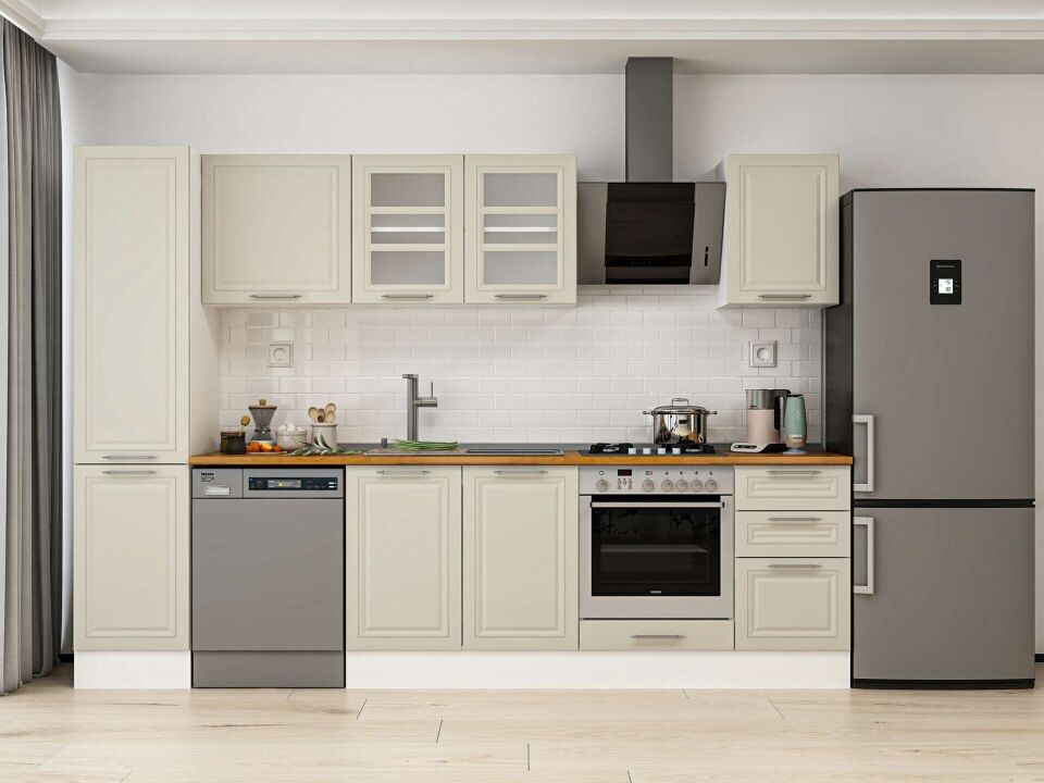 Alvinka 290X210 Cm Klasik Mebran Mutfak Dolabı Mb-E80B45S45-3 Mebran | Kumtaşı - Mdf