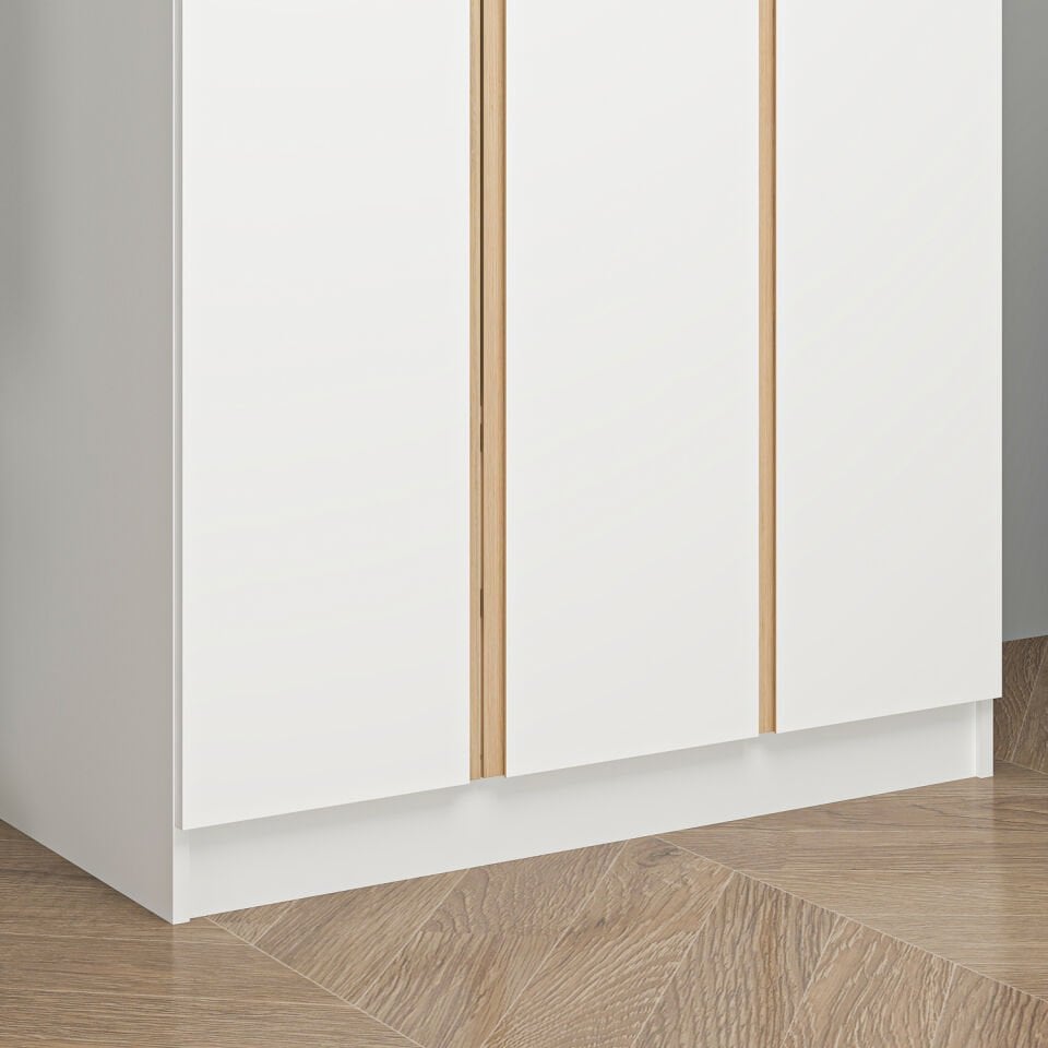 Alin 3 Kapaklı 2 Gizli Çekmeceli Gardırop - Elbise Dolabı - J Soft Kulp - Beyaz