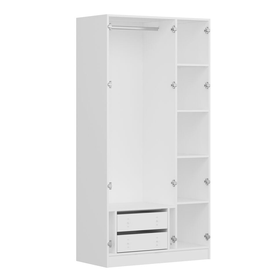 Alin 3 Kapaklı 2 Gizli Çekmeceli Gardırop - Elbise Dolabı - J Soft Kulp - Beyaz