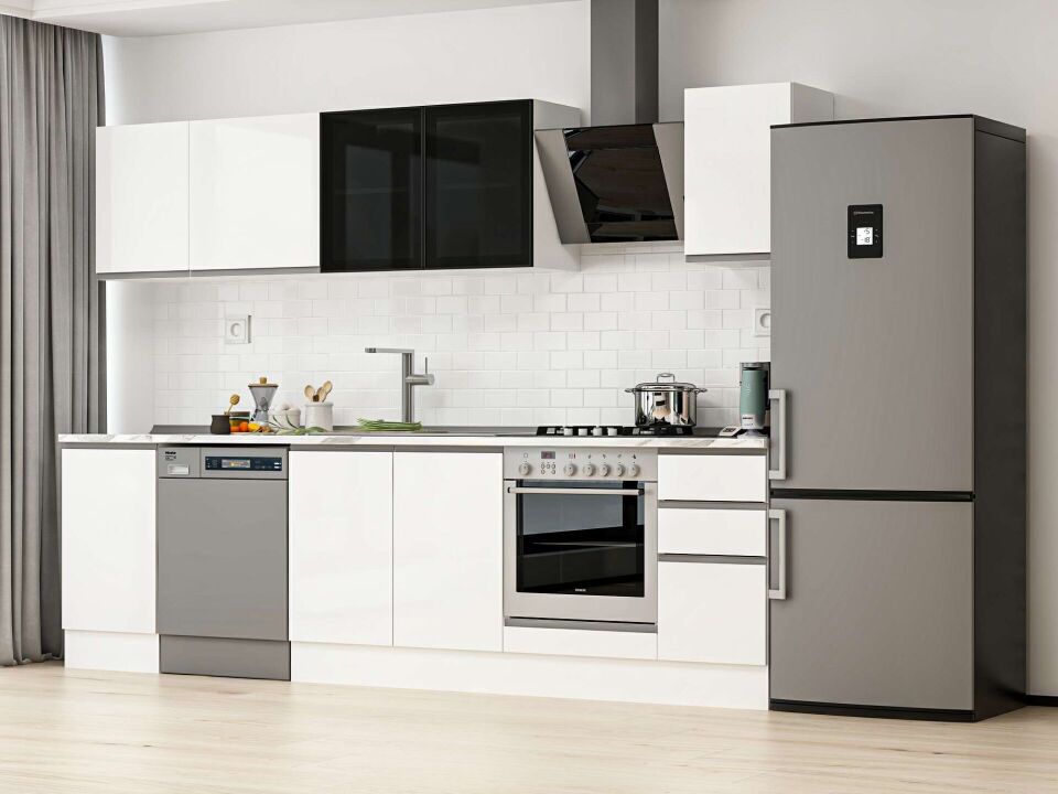 Alvinka 295X210 Cm High Gloss Mutfak Dolabı M-E90S45S40-3 High Gloss | Beyaz - Suntalam
