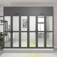 Minar Kale 6 Kapaklı 6 Aynalı 2 Ç Dolap Ve Yüklük Beyaz Antrasit