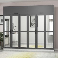 Minar Kale 6 Kapaklı 6 Aynalı 2 Ç Dolap Ve Yüklük Beyaz Antrasit