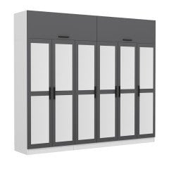 Minar Kale 6 Kapaklı 6 Aynalı 2 Ç Dolap Ve Yüklük Beyaz Antrasit