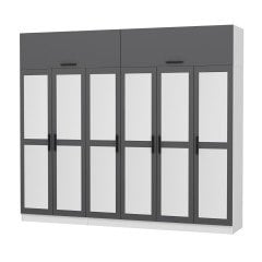 Minar Kale 6 Kapaklı 6 Aynalı 2 Ç Dolap Ve Yüklük Beyaz Antrasit