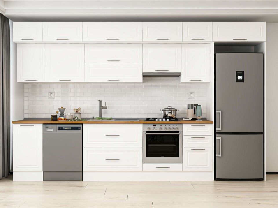 Alvinka 370X240 Cm Klasik Mebran Mutfak Dolabı Mb-E80S45S45-1 Mebran | Beyaz - Mdf