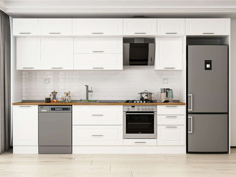 Alvinka 385X240 Cm Klasik Mebran Mutfak Dolabı Beyaz Beyaz Mb-E90S45S50-2