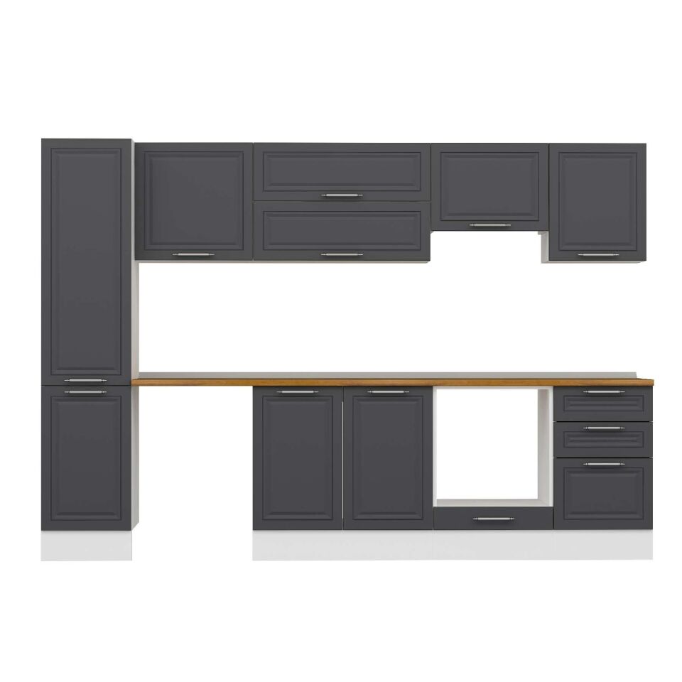 Alvinka 295X210 Cm Klasik Mebran Mutfak Dolabı Mb-E80B45S50-1 Mebran | Antrasit - Suntalam