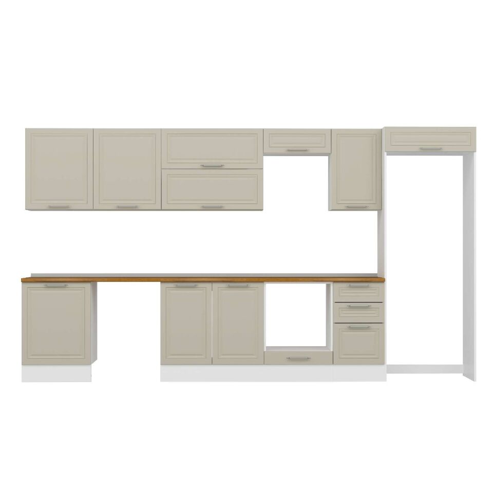 Alvinka 385X222 Cm Klasik Mebran Mutfak Dolabı Mb-E80S60S45-2 Mebran | Kumtaşı - Mdf