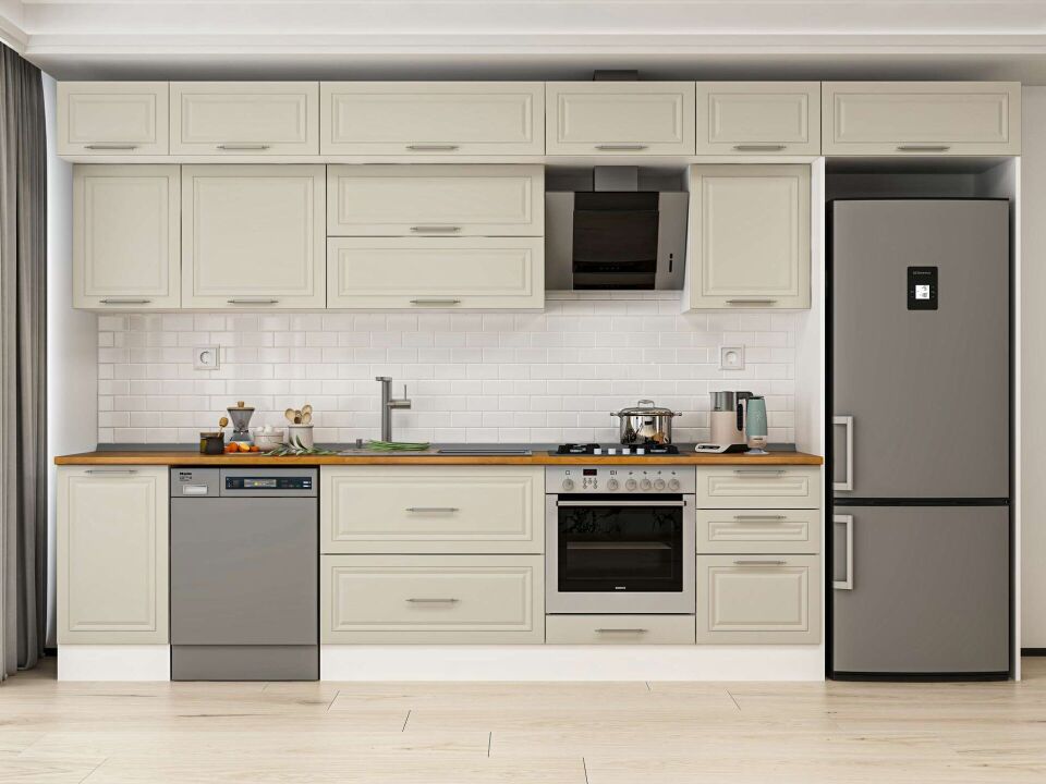 Alvinka 385X240 Cm Klasik Mebran Mutfak Dolabı Beyaz Beyaz Mb-E90S45S50-2