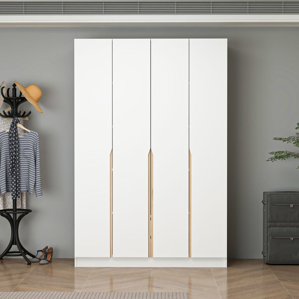 Alin 4 Kapaklı 2 Gizli Çekmeceli Gardırop - Elbise Dolabı - J Soft Kulp - Beyaz