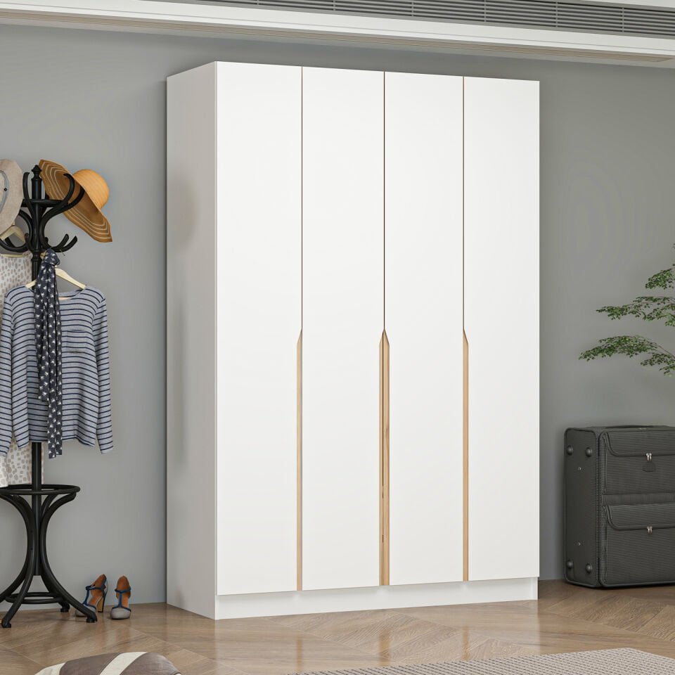 Alin 4 Kapaklı 2 Gizli Çekmeceli Gardırop - Elbise Dolabı - J Soft Kulp - Beyaz