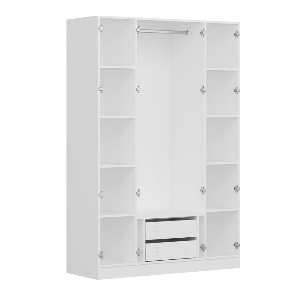 Alin 4 Kapaklı 2 Gizli Çekmeceli Gardırop - Elbise Dolabı - J Soft Kulp - Beyaz