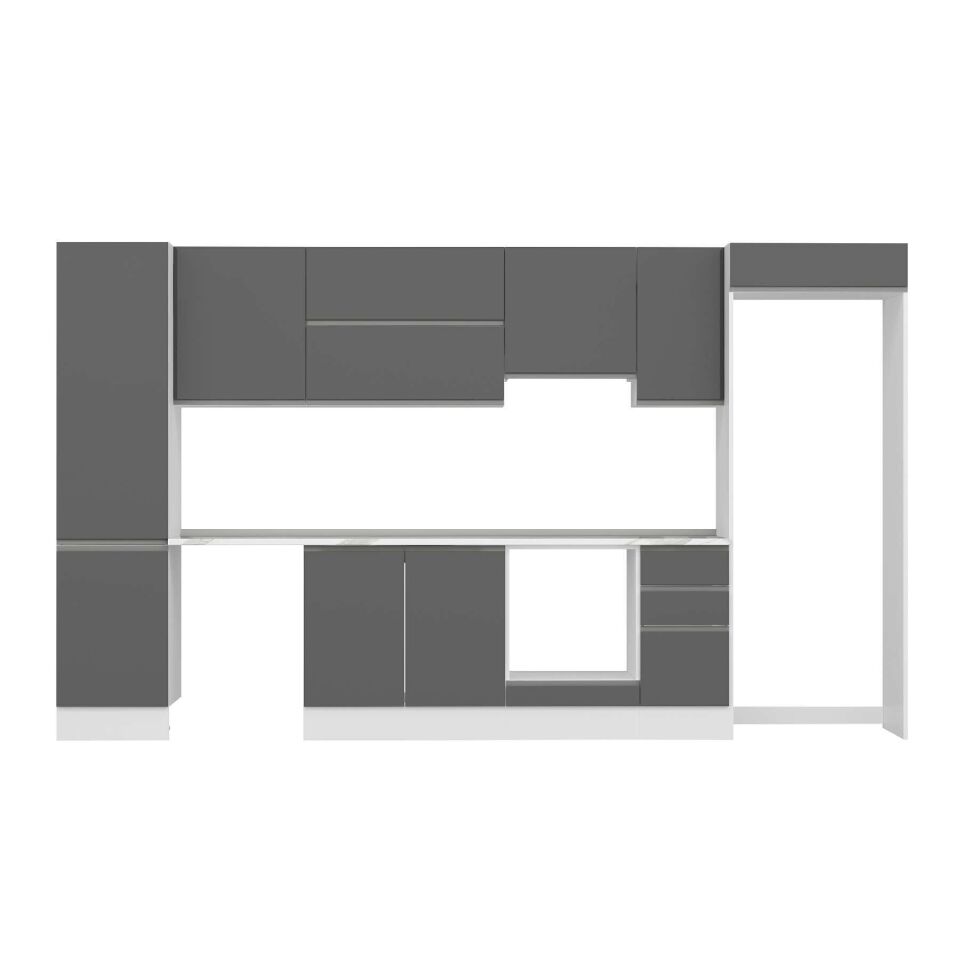 Alvinka 380X222 Cm High Gloss Mutfak Dolabı Mbb-E90B50S40-1 High Gloss | Antrasit - Suntalam