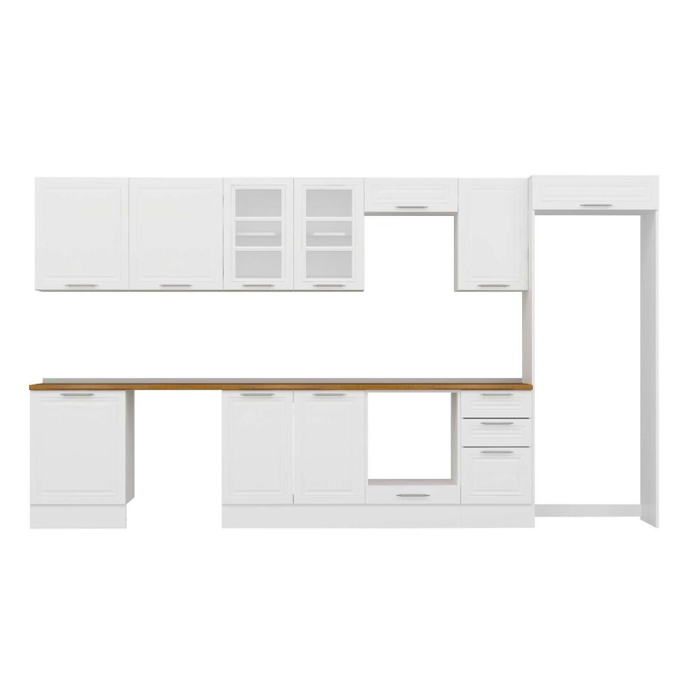 Alvinka 385X222 Cm Klasik Mebran Mutfak Dolabı Mb-E80S60S45-3 Mebran | Beyaz - Suntalam