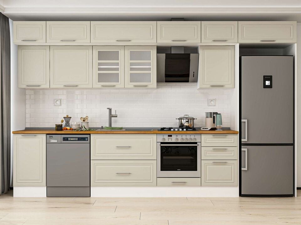 Alvinka 385X240 Cm Klasik Mebran Mutfak Dolabı Beyaz Beyaz Mb-E90S45S50-3