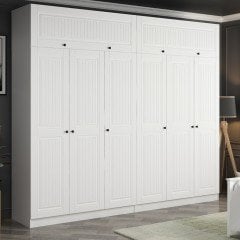 Minar Kale 6 Mebran Kapaklı 4 İç Çekmeceli Dolap Ve Yüklük Beyaz 255CM