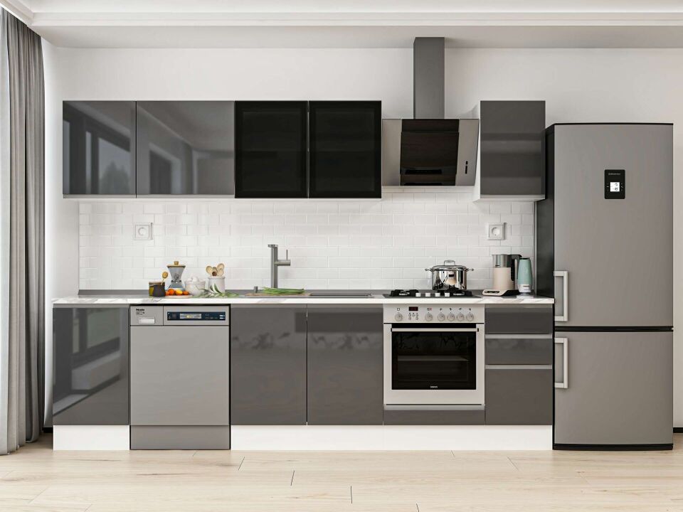 Alvinka 295X210 Cm High Gloss Mutfak Dolabı M-E90S45S40-3 High Gloss | Antrasit - Mdf
