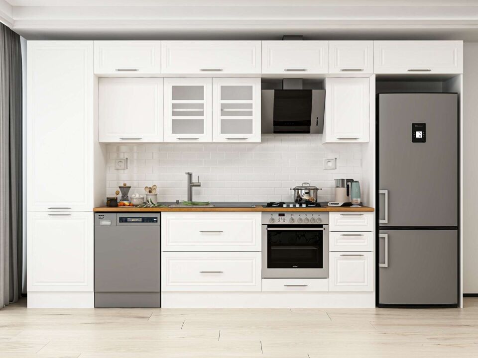 Alvinka 390X240 Cm Klasik Mebran Mutfak Dolabı Mbb-E90B60S40-3 Mebran | Beyaz - Mdf