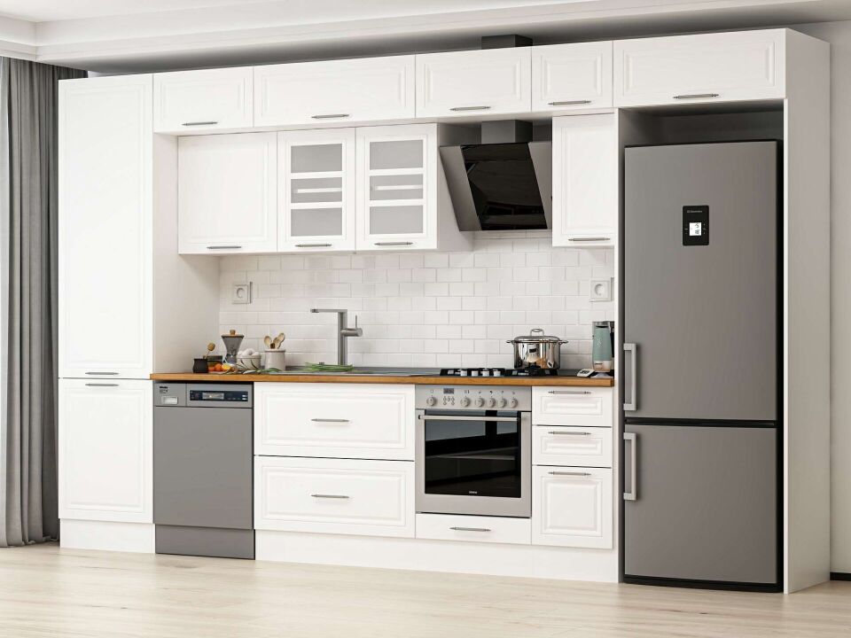 Alvinka 390X240 Cm Klasik Mebran Mutfak Dolabı Mbb-E90B60S40-3 Mebran | Beyaz - Mdf