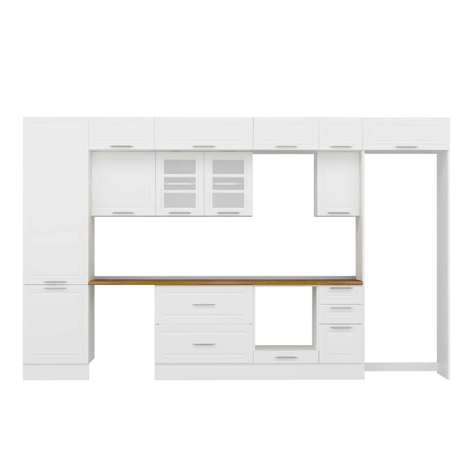 Alvinka 390X240 Cm Klasik Mebran Mutfak Dolabı Mbb-E90B60S40-3 Mebran | Beyaz - Mdf