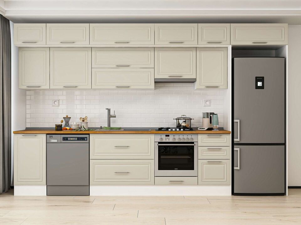 Alvinka 370X240 Cm Klasik Mebran Mutfak Dolabı Mb-E80S45S45-1 Mebran | Kumtaşı - Mdf