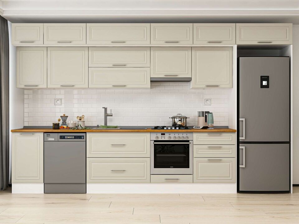 Alvinka 395X240 Cm Klasik Mebran Mutfak Dolabı Beyaz Beyaz Mb-E90S45S60-1