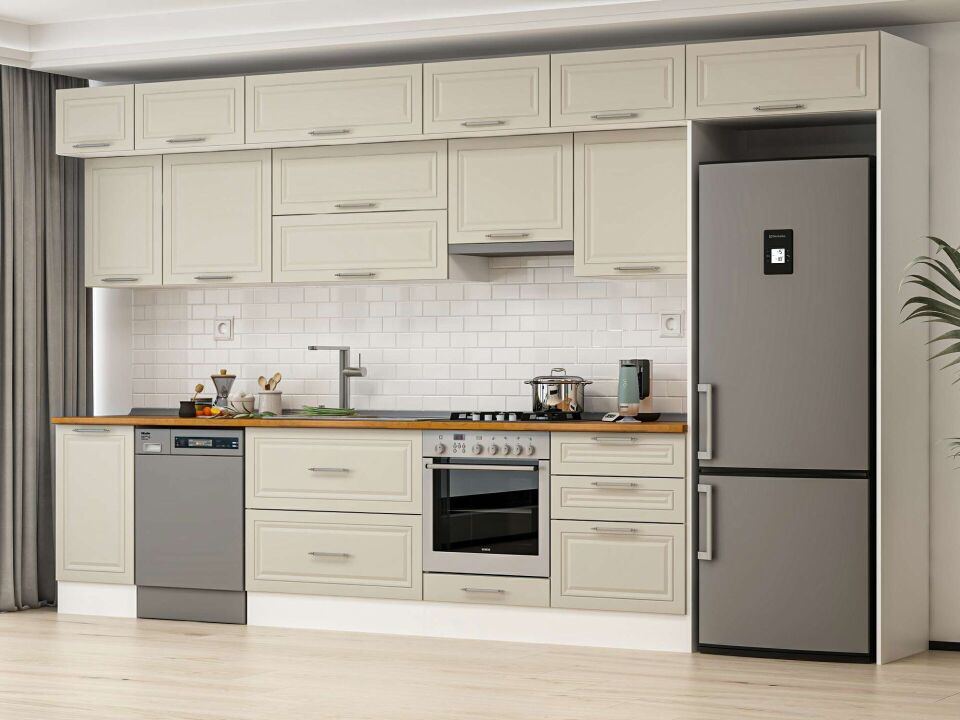 Alvinka 395X240 Cm Klasik Mebran Mutfak Dolabı Beyaz Beyaz Mb-E90S45S60-1