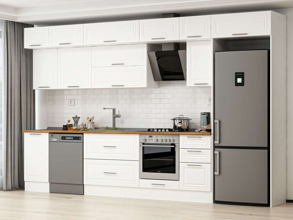 Alvinka 370X240 Cm Klasik Mebran Mutfak Dolabı Mb-E80S45S45-2 Mebran | Beyaz - Suntalam