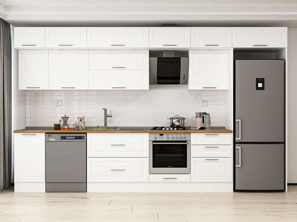 Alvinka 395X240 Cm Klasik Mebran Mutfak Dolabı Beyaz Beyaz Mb-E90S45S60-2