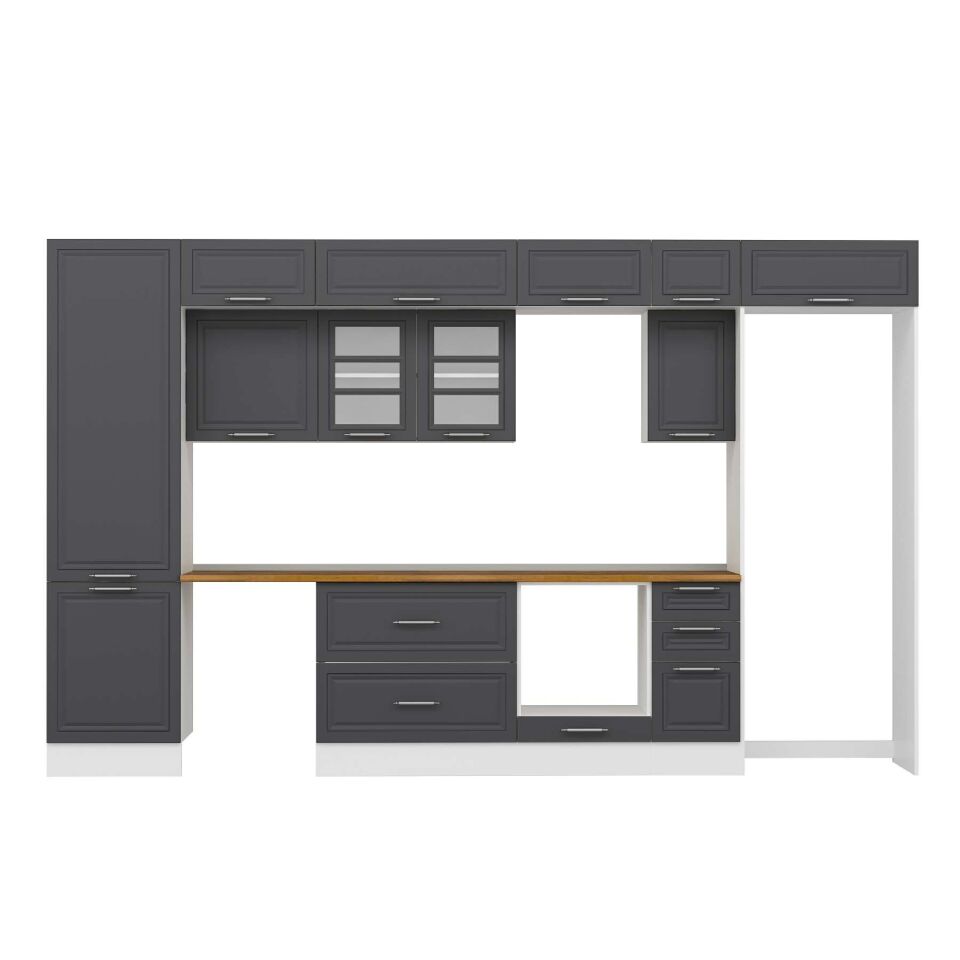 Alvinka 390X240 Cm Klasik Mebran Mutfak Dolabı Mbb-E90B60S40-3 Mebran | Antrasit - Mdf