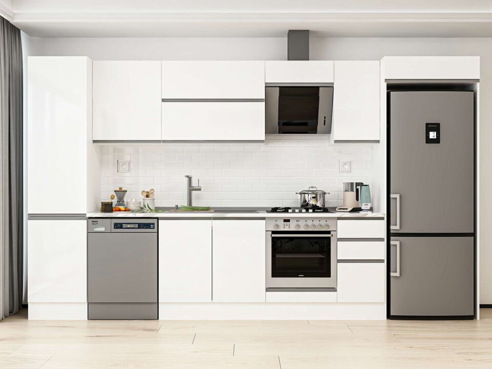 Alvinka 380X222 Cm High Gloss Mutfak Dolabı Mbb-E90B50S40-2 High Gloss | Beyaz - Mdf