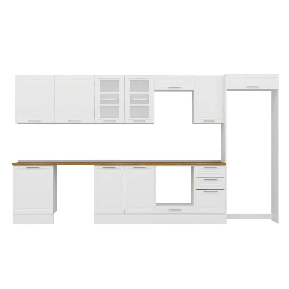Alvinka 385X222 Cm Klasik Mebran Mutfak Dolabı Mb-E80S60S45-3 Mebran | Beyaz - Mdf