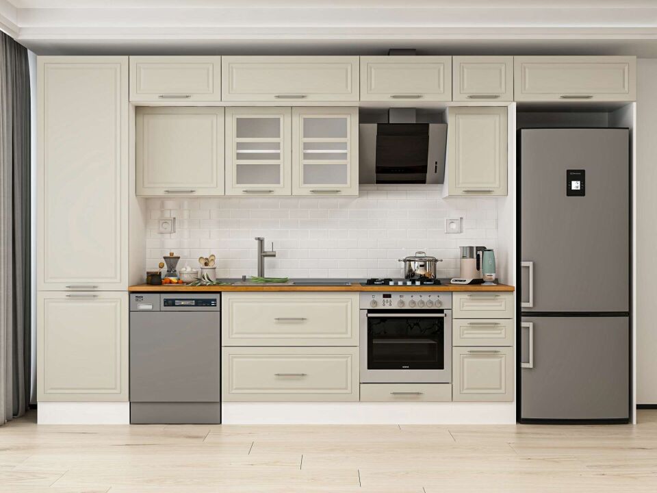 Alvinka 390X240 Cm Klasik Mebran Mutfak Dolabı Mbb-E90B60S40-3 Mebran | Kumtaşı - Mdf