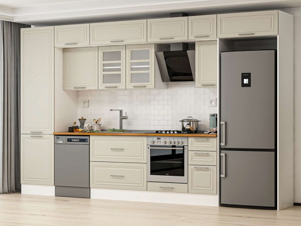 Alvinka 390X240 Cm Klasik Mebran Mutfak Dolabı Mbb-E90B60S40-3 Mebran | Kumtaşı - Mdf