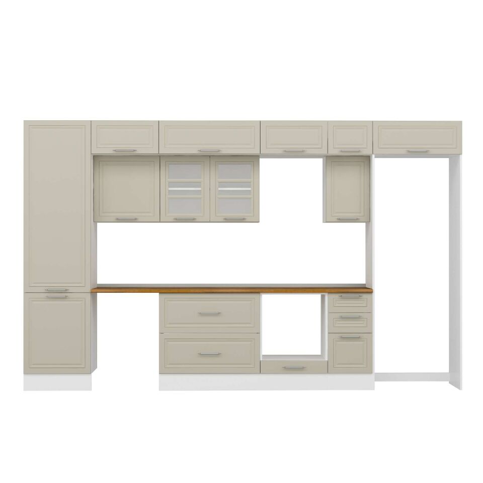 Alvinka 390X240 Cm Klasik Mebran Mutfak Dolabı Mbb-E90B60S40-3 Mebran | Kumtaşı - Mdf