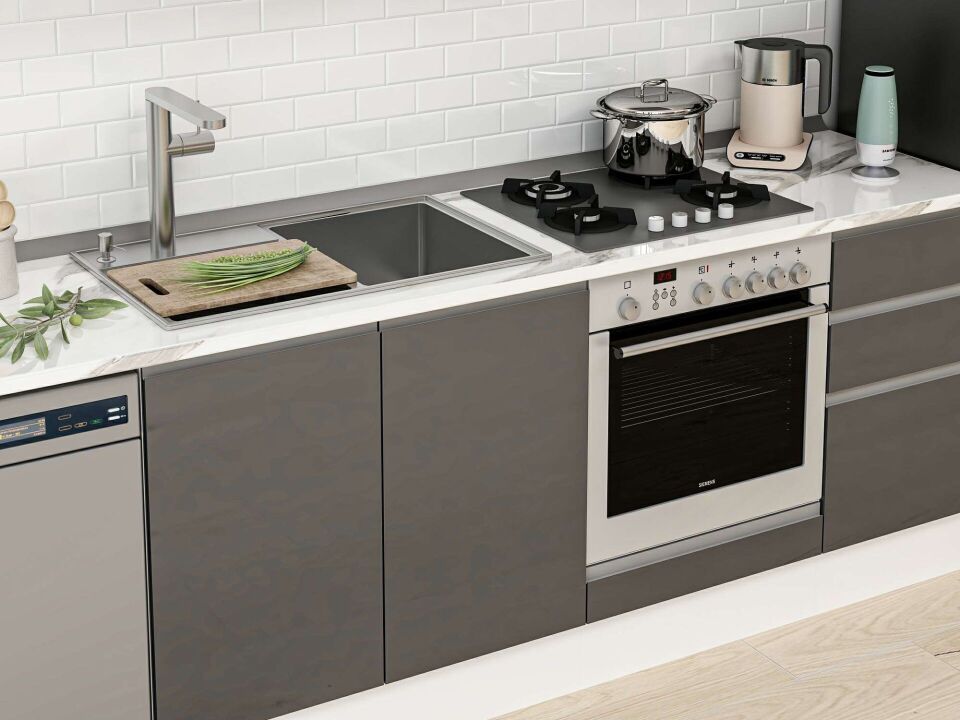 Alvinka 300X210 Cm High Gloss Mutfak Dolabı M-E90S45S45-1 High Gloss | Antrasit - Suntalam