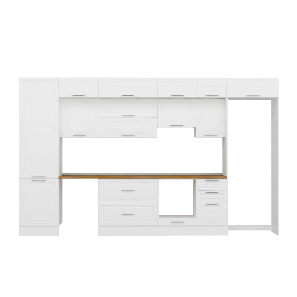 Alvinka 395X240 Cm Klasik Mebran Mutfak Dolabı Mbb-E90B60S45-1 Mebran | Beyaz - Suntalam