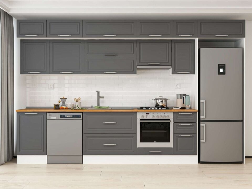 Alvinka 380X240 Cm Klasik Mebran Mutfak Dolabı Beyaz Beyaz Mb-E90S50S40-1