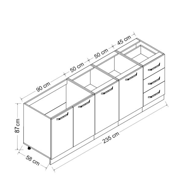 Minar 235 Cm Mutfak Dolabı Beyaz Antrasit 235-A2
