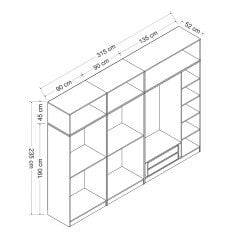 Minar Kale 7 Kapaklı 2 Çekmeceli Dolap Ve Yüklük Antrasit