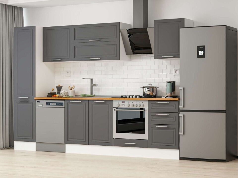 Alvinka 295X210 Cm Klasik Mebran Mutfak Dolabı Mb-E80B45S50-2 Mebran | Antrasit - Suntalam