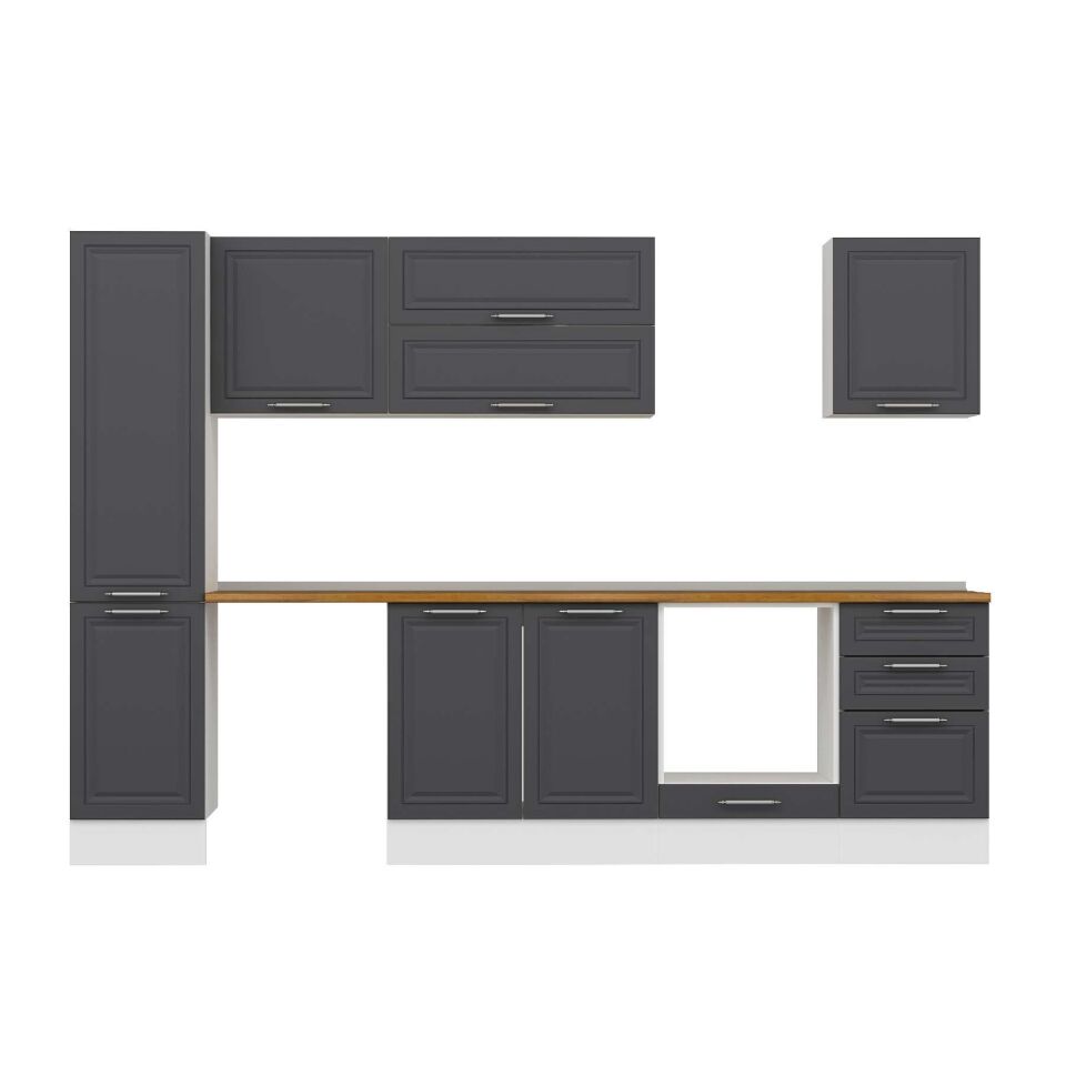 Alvinka 295X210 Cm Klasik Mebran Mutfak Dolabı Mb-E80B45S50-2 Mebran | Antrasit - Suntalam