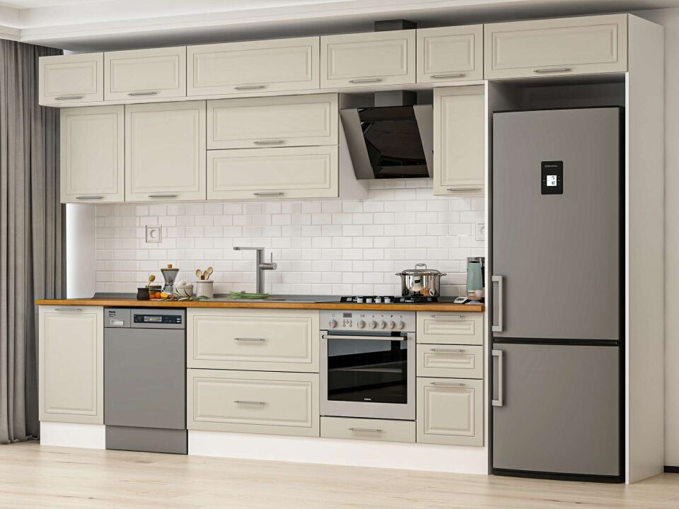 Alvinka 380X240 Cm Klasik Mebran Mutfak Dolabı Beyaz Beyaz Mb-E90S50S40-2